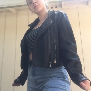 Cropped Faux Leather Jacket